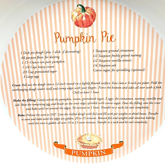 Orange & White Pumpkin Pie Plate with Recipe in the Center - Picture 3 of 5